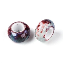 手作りの陶器ビーズ  ファンシーアンティーク施釉磁器  大穴ビーズ  ロンデル  スチールブルー  15x8mm  穴：6mm&nbsp;PORC-S498-05P