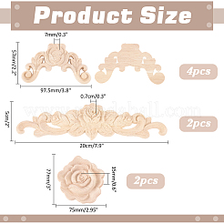 8個 3種類のウッドチップ  壁の装飾  花  アンティークホワイト  50~97.5x20~75x7~15mm&nbsp;WOOD-ME0001-25