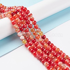 天然石縞瑪瑙/バンデットアゲートビーズ連売り  ラウンド  染め＆加熱  ダークオレンジ  8mm  穴：1mm  約47~48個/連  14.5インチ&nbsp;G-K155-A-8mm-05