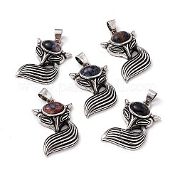 天然石ミックスストーンペンダント  キツネのチャーム  アンティークシルバーカラーの真鍮製パーツ付き。  29x19x8mm  穴：4~5x3.5mm&nbsp;KK-A173-02AS