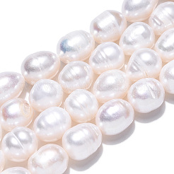 天然養殖淡水パールビーズ連売り  バロックケシパールライスビーズ  貝殻色  7.5~16x9~9.5mm  穴：0.7~0.8mm  約13~16個/連  7.09インチ（17-18cm）&nbsp;PEAR-N012-09C
