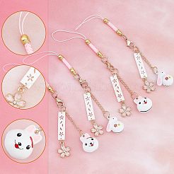 4個 2スタイル 合金製モバイルアクセサリー装飾  ポリエステルロープ  真鍮と鉄の発見あり  樹脂チャーム  花とウサギ  カラフル  14.5~15cm  2個/スタイル&nbsp;MOBA-OC0001-01