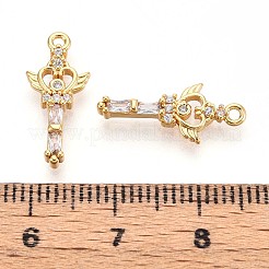 真鍮製マイクロパヴェキュービックジルコニアペンダント  ワンド  長持ちメッキ  ニッケルフリー  18KGP本金メッキ  18x8x2.5mm  穴：1.2mm&nbsp;X1-KK-N263-84G