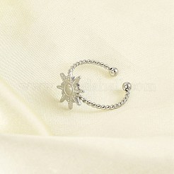 女性用サン 304 ステンレススチール オープン カフ リング  ステンレス鋼色  日：12x12mm  内径: 調節可能&nbsp;RJEW-G338-13P
