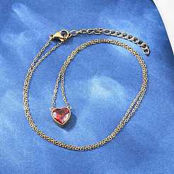 304 Stainless Steel Pave Cubic Zirconia/Glass Heart Pendant Necklaces&nbsp;NJEW-H088-06G