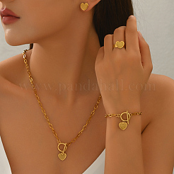 Stainless Steel Heart Bracelets & Earrings & Necklaces & Rings Sets for Women&nbsp;WD1848