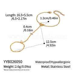 女性用304ステンレススチール製リボン型ハンドチェーンリングブレスレット  18KGP本金メッキ  6.50インチ（16.5cm）&nbsp;OJ9238