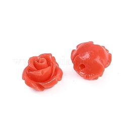 合成サンゴ刻まれたビーズ  染め  花  レッドオレンジ  10x8.5mm  穴：1.3mm&nbsp;CORA-M001-07O