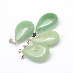 ティアドロップナチュラルグリーンアベンチュリンペンダント  プラチナトーンの真鍮パーツ  25~29x16~17x5~6mm  穴：2x7mm&nbsp;G-Q368-24