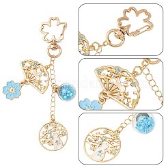 合金エナメルペンダントキーホルダー  ガラスと回転留め金付き  ゴールドカラー  猫の形  11.8cm&nbsp;HJEW-FS00049-03