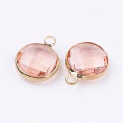 Golden Tone Brass Glass Flat Round Charms&nbsp;GLAA-M003-A-16G
