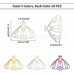 60Pcs 3 Colors 201 Stainless Steel Filigree Pendants&nbsp;STAS-DC0008-55
