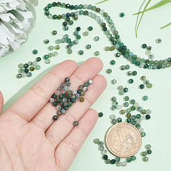 2連売り天然モスアゲートビーズ連売り  多面カット  ラウンド  3mm  穴：1mm  約123~130個/連  15.70''（39.88センチメートル）&nbsp;G-NB0004-12