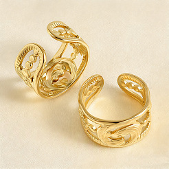 女性用304ステンレススチールカフオープンリング  花  18KGP本金メッキ  11mm  内径：20mm&nbsp;UM3749-2