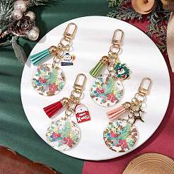 4個 4スタイル クリスマス透明エポキシ樹脂ペンダント装飾  合金製回転留め具とフェイクスエードのタッセル付き  ミックスカラー  98mm  1個/スタイル&nbsp;KEYC-JKC00936