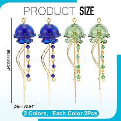 4Pcs 2 Colors Brass & Glass Pendants&nbsp;PALLOY-WR00029
