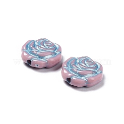 不透明なアクリルビーズ  ライン入り  ローズ  フラミンゴ  13.5x14x4.5~5mm  穴：1.6mm  約950個/500g&nbsp;OACR-G016-09J