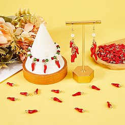 100本合金エナメルペンダント  カドミウムフリー＆ニッケルフリー＆鉛フリー  ライトゴールド  ホット・ホーン・オブ・プリーツ/イタリアン・ホルン・コルニチェロ・チャーム  レッド  21x6x6mm  穴：2mm&nbsp;ENAM-SC0004-88