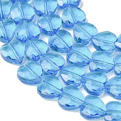 透明ガラスビーズ連売り  ハート  多面カット  ディープスカイブルー  10x10x4.5mm  穴：1mm  約70個/連  25.83''（65.6センチメートル）&nbsp;GL-CBA7A17-03A-05