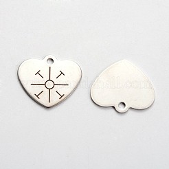 変色しない201ステンレススチールペンダント  方向模様と心  ステンレス鋼色  21x24x1mm  穴：2mm&nbsp;STAS-L165-E01