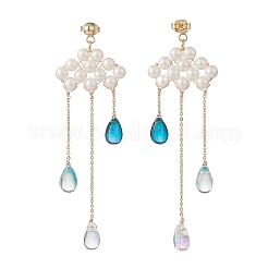 Shell Pearl Cloud with Glass Teardrop Dangle Stud Earrings&nbsp;EJEW-TA00164