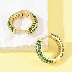 真鍮製キュービックジルコニアフープピアス  カドミウムフリー＆鉛フリー  長持ちメッキ  ラックめっき  18KGP本金メッキ  グリーン  14.5x15x3.5mm&nbsp;EJEW-A156-05G-02