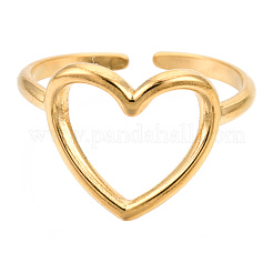 Ion Plating(IP) 304 Stainless Steel Hollow Heart Cuff Rings&nbsp;RJEW-N038-122LG
