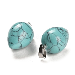 合成ターコイズ染めペンダント  プラチナメッキ鉄とベイルにスナップ  ティアドロップ  24~25x15~16mm  穴：7x3.5mm&nbsp;G-M424-02P-01