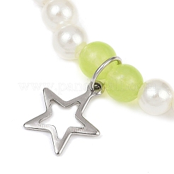 Dyed Round Natural Malaysia Jade with ABS Plastic Pearl Beaded Stretch Bracelets for Women&nbsp;BJEW-JB11643-02