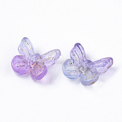 ツートン透明スプレー塗装ガラスチャーム  金色の箔付き  蝶  プラム  7x11x3mm  穴：1.2mm&nbsp;GLAA-N035-08A-G01