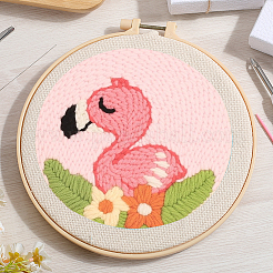初心者向けパンチニードル刺繍スターターキット  刺繍枠と糸通しが付属  ファブリック  糸とパンチ針  鳥  215x200x9.5mm  内径：184mm&nbsp;EMBR-WH20816-001A