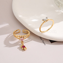 2Pcs Alloy Rhinestone Finger Rings & Cuff Rings Sets&nbsp;FS-WG0BABF-01