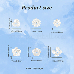 600個 6スタイル ABSプラスチック模造真珠ビーズキャップ  花  乳白色  9.5~10.5x10~11x3~4.5mm  穴：1.5~1.6mm  100個/スタイル&nbsp;OACR-DC0001-06