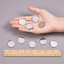 304ステンレススチールペンダントカボションセッティング  フラットラウンド  ステンレス鋼色  トレイ：25mm  32x28x1mm  穴：2mm  50個/箱&nbsp;STAS-NB0001-03P
