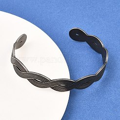 316サージカルステンレススチール編み込みウェーブカフバングル  アンティークシルバー  3/8インチ（1.1cm）  内径：1-7/8x2-1/2インチ（4.7x6.3cm）&nbsp;BJEW-C125-02AS