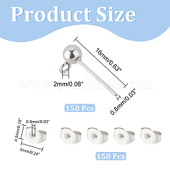 304ステンレススチールボールポストスタッドピアス金具  ループとイヤーナット付き  7.4x7.2x1.7cm  300個/箱&nbsp;STAS-UN0001-76P
