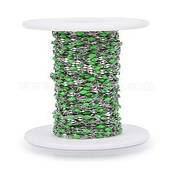 304ステンレススチールリンクチェーン  スプールで  エナメル  ハンダ付け  ステンレス鋼色  ライムグリーン  4~10x2x0.4~2mm  約32.8フィート（10m）/ロール&nbsp;CHS-F002-B05