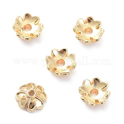 真鍮製4枚の花びらのビーズキャップ  長持ちメッキ  花  14KGP本金メッキ  7.5x3mm  穴：1.4mm&nbsp;X-KK-K086-22LG