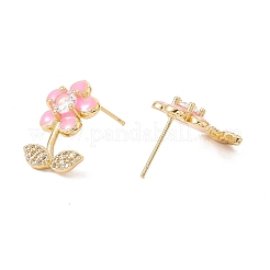 Enamel Flower of Life Stud Earrings with Clear Cubic Zirconia&nbsp;EJEW-I266-12G-04