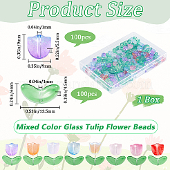 200 個 2 スタイルスプレー塗装透明ガラスビーズ  チューリップの花  ミックスカラー  6.5~9x9~14x4.5~5.5mm  穴：1mm  100個/スタイル&nbsp;GLAA-SP0001-08