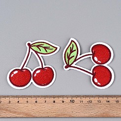 チェリーアップリケ  機械刺繍布地手縫い/アイロンワッペン  マスクと衣装のアクセサリー  クリムゾン  57.5x62x1.5mm&nbsp;DIY-N007-08