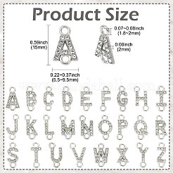 26個 26スタイル 合金クリスタル ラインストーン コネクターチャーム  a~z の文字リンク  プラチナ  15x5.5~9.5x2mm  穴：1.8~2mm  1個/スタイル&nbsp;FIND-CJZ0001-001P
