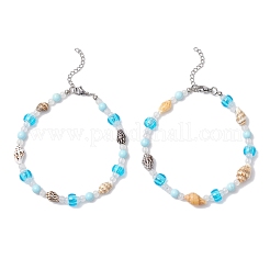 Summer Beach Natural Shell & Glass & Synthetic Turquoise Beaded Anklets for Women&nbsp;AJEW-AN00683