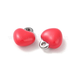 304ステンレススチールチャーム  エナメル  プラチナ  ハートチャーム  クリムゾン  9x7.5x4.5mm  穴：1.4mm&nbsp;STAS-L022-389P