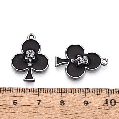 合金エナメルチャーム  スカルエース  ガンメタ色  ブラック  23x17x3mm  穴：1.6mm&nbsp;PALLOY-T094-03