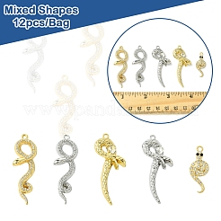 ラインストーン付きラックメッキ合金ペンダント  ヘビ  プラチナ·ゴールデン  28~48x11~23x3.5~7.5mm  穴：1.8mm  12個/セット&nbsp;FIND-FS0003-68
