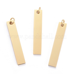 304ステンレスペンダント  鏡面研磨仕上げ  長方形  空白タグのスタンプ  ゴールドカラー  32x6x1.5mm  穴：3mm&nbsp;STAS-S105-T605D-2