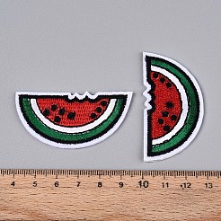 スイカのアップリケ  機械刺繍布地手縫い/アイロンワッペン  マスクと衣装のアクセサリー  クリムゾン  28.5x56x1.5mm&nbsp;DIY-N007-02