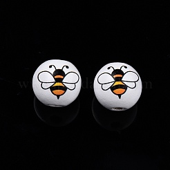 Bees Theme Printed Wooden Beads&nbsp;WOOD-D006-05