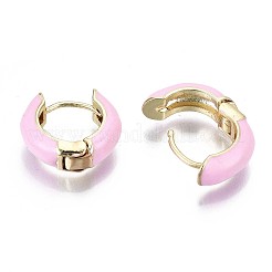 真鍮huggieフープピアス  エナメル  18KGP本金メッキ  ピンク  14x15x5mm  ピン：1x1mm&nbsp;LS-EJEW-S209-01E